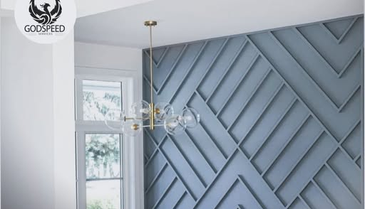 Custom 3D geometric accent wall by Godspeed Services in a Utah County home